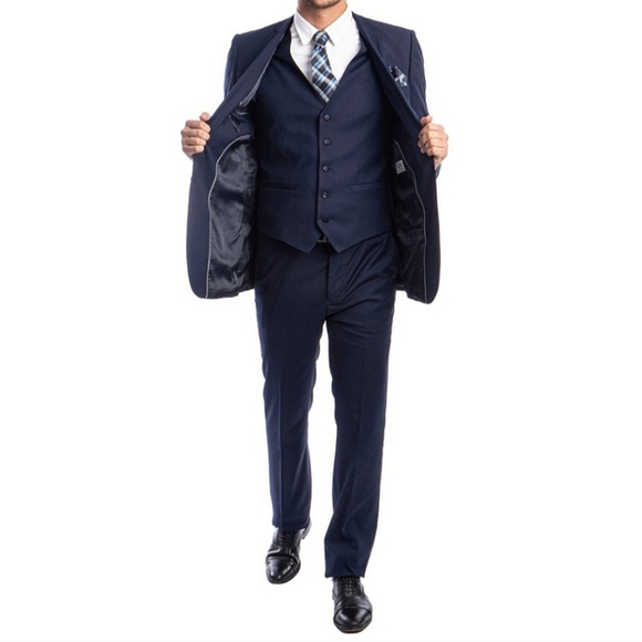 Tazio Italy Elegant Dark Blue Men's Slim Fit Suit - Picture 5 of 10